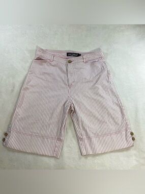 Windridge Cheryl Nash Red Pinstripe Bermuda Shorts Button Cuff Cuffed Size 8